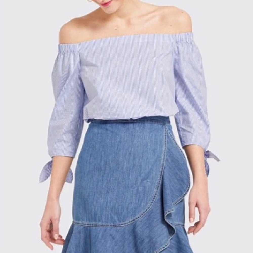 Draper James Lennox Off Shoulder Blue/White Stripe Top